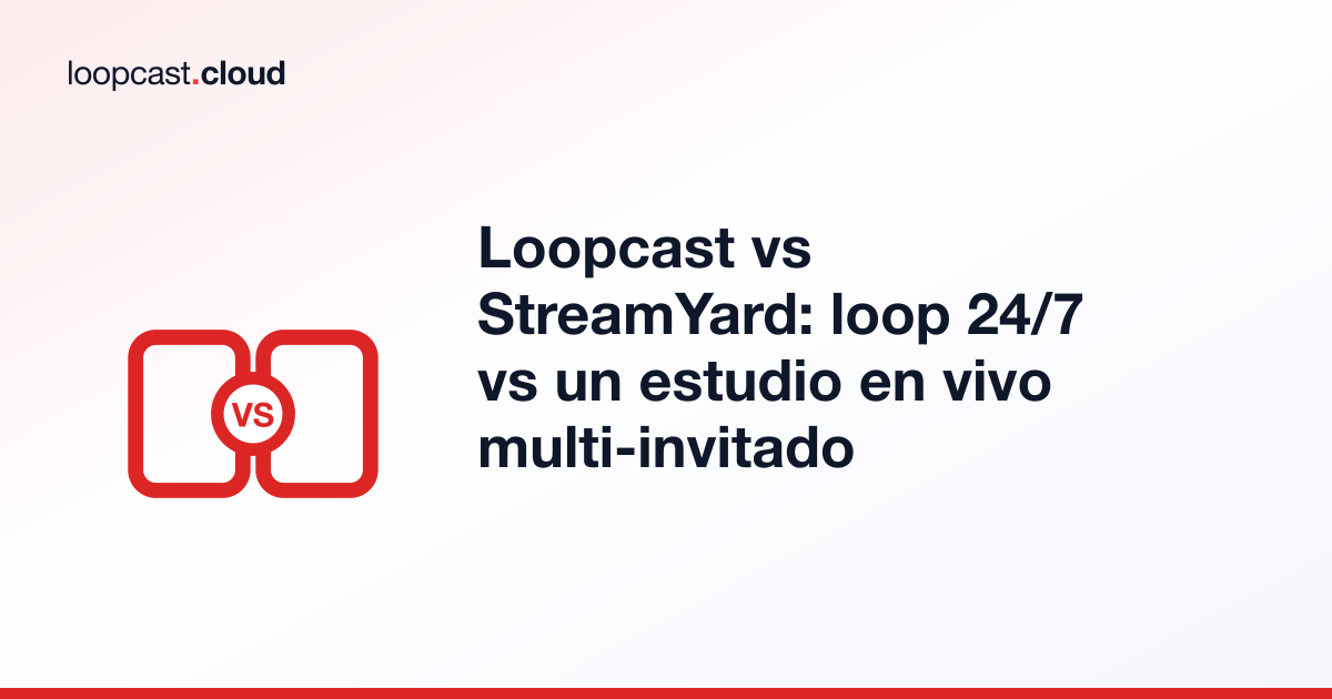 Loopcast vs StreamYard: loop 24/7 vs un estudio en vivo multi-invitado