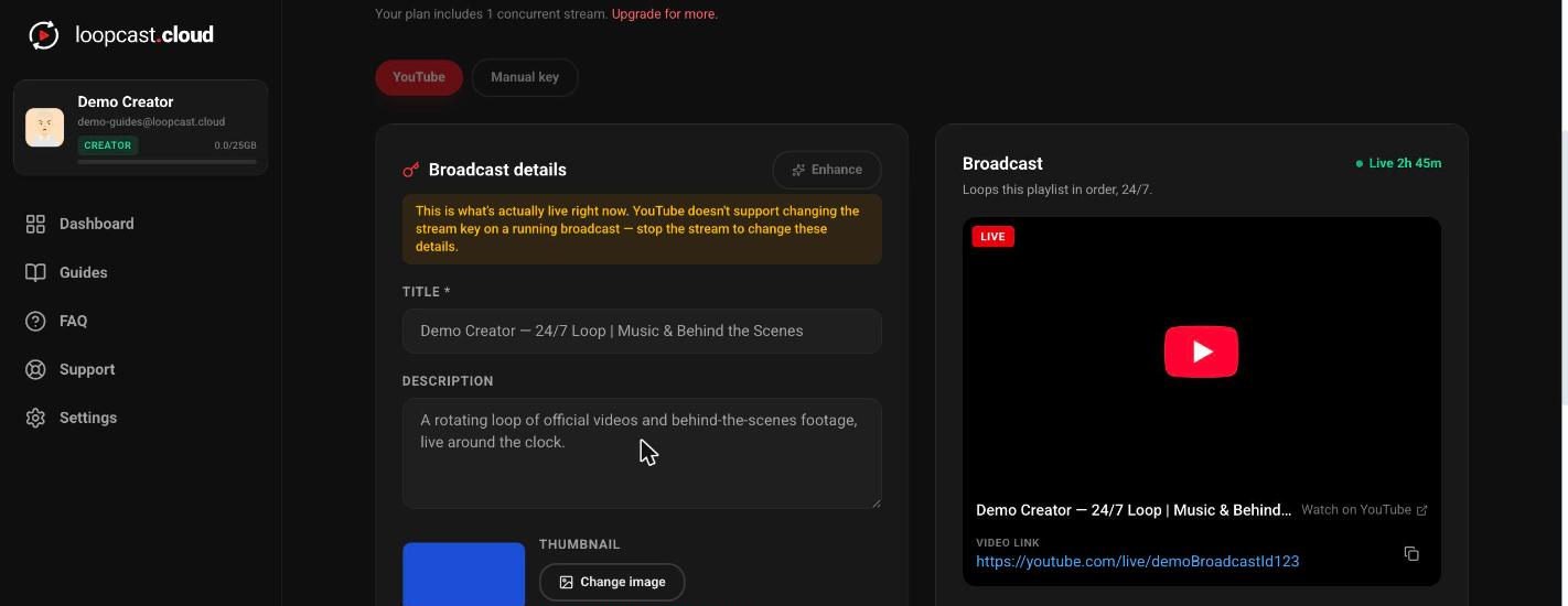 صورة مصغرة مخصصة مضبوطة على بطاقة Broadcast details